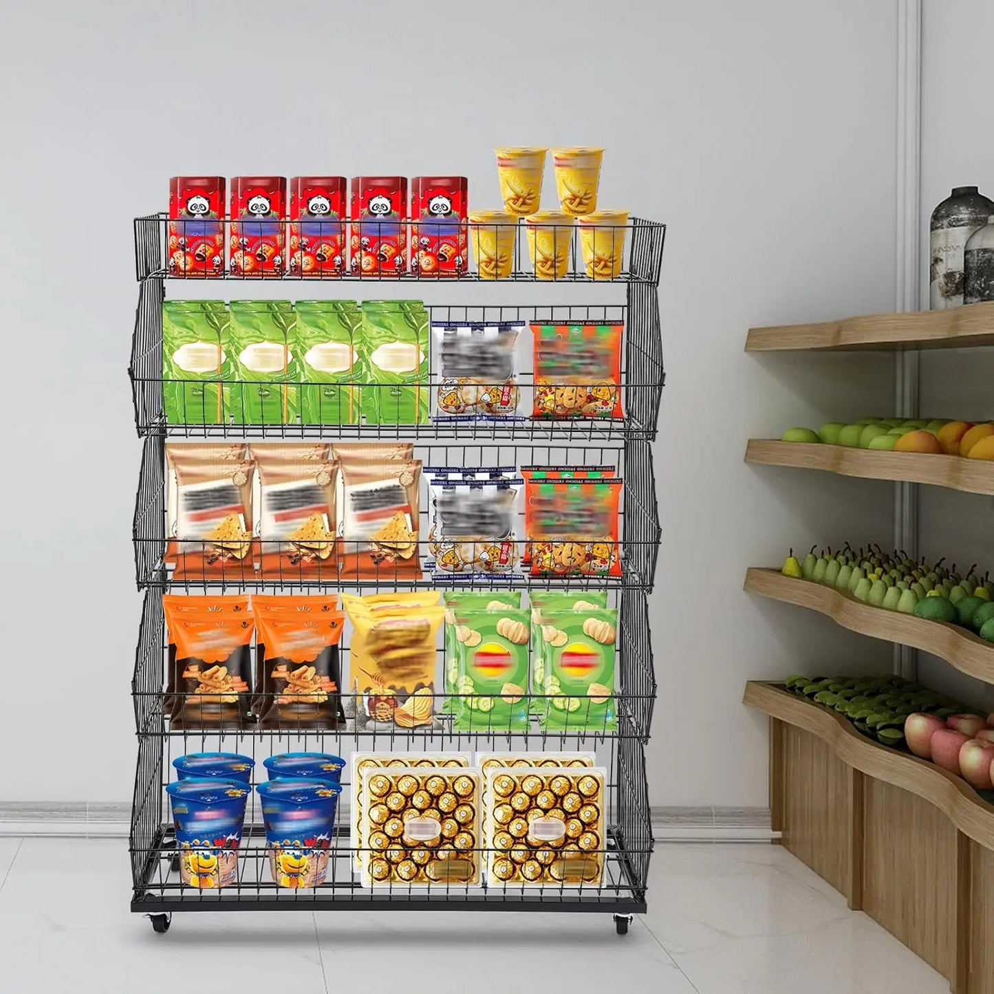 Five Tier Mobile Wire Metal Supermarket Storage Display Rack