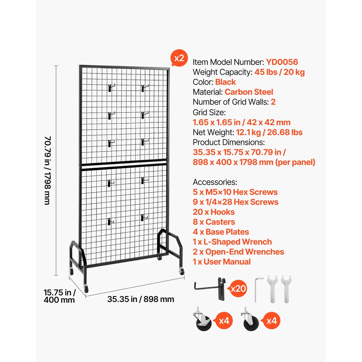 SucceBuy Carbon Steel Grid Wall Panel Display Rack With Wheels