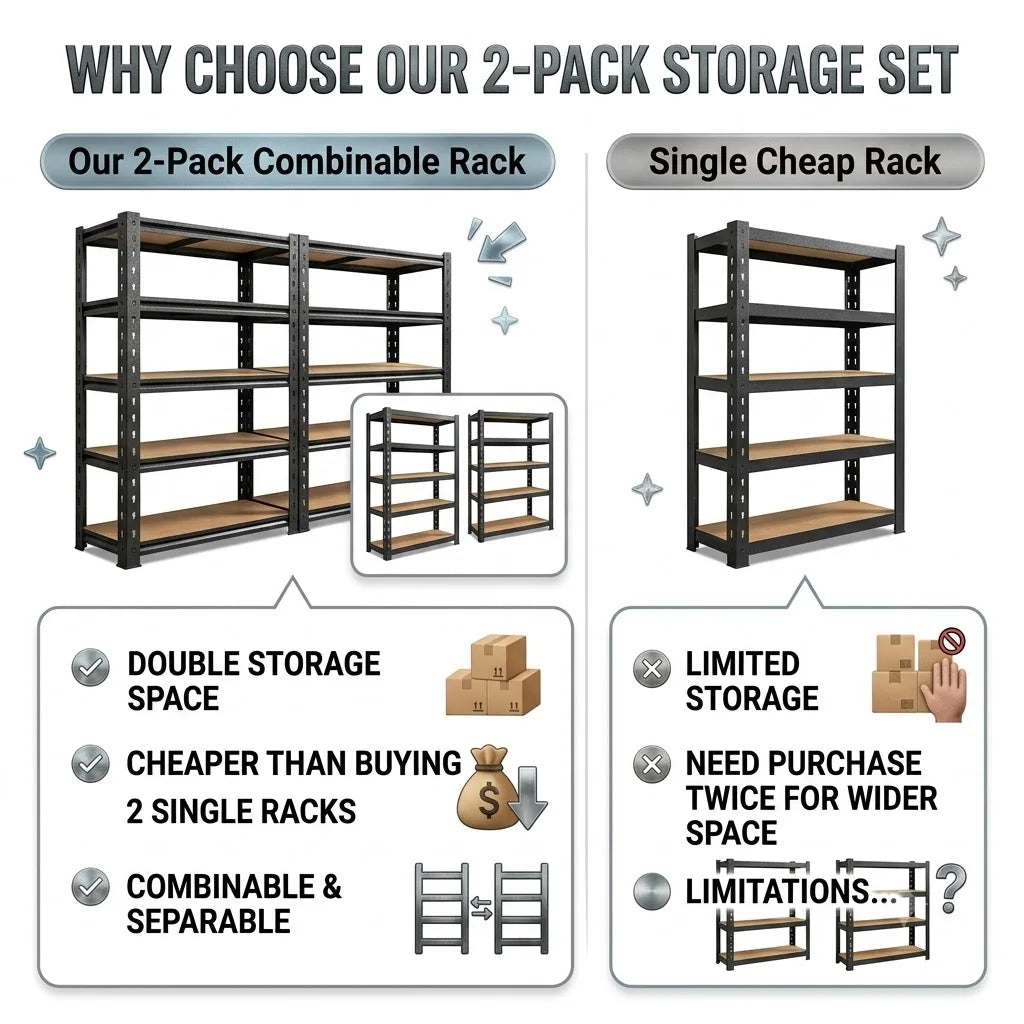 Heavy Duty Five Tier Adjustable Metal Wood Storage Rack