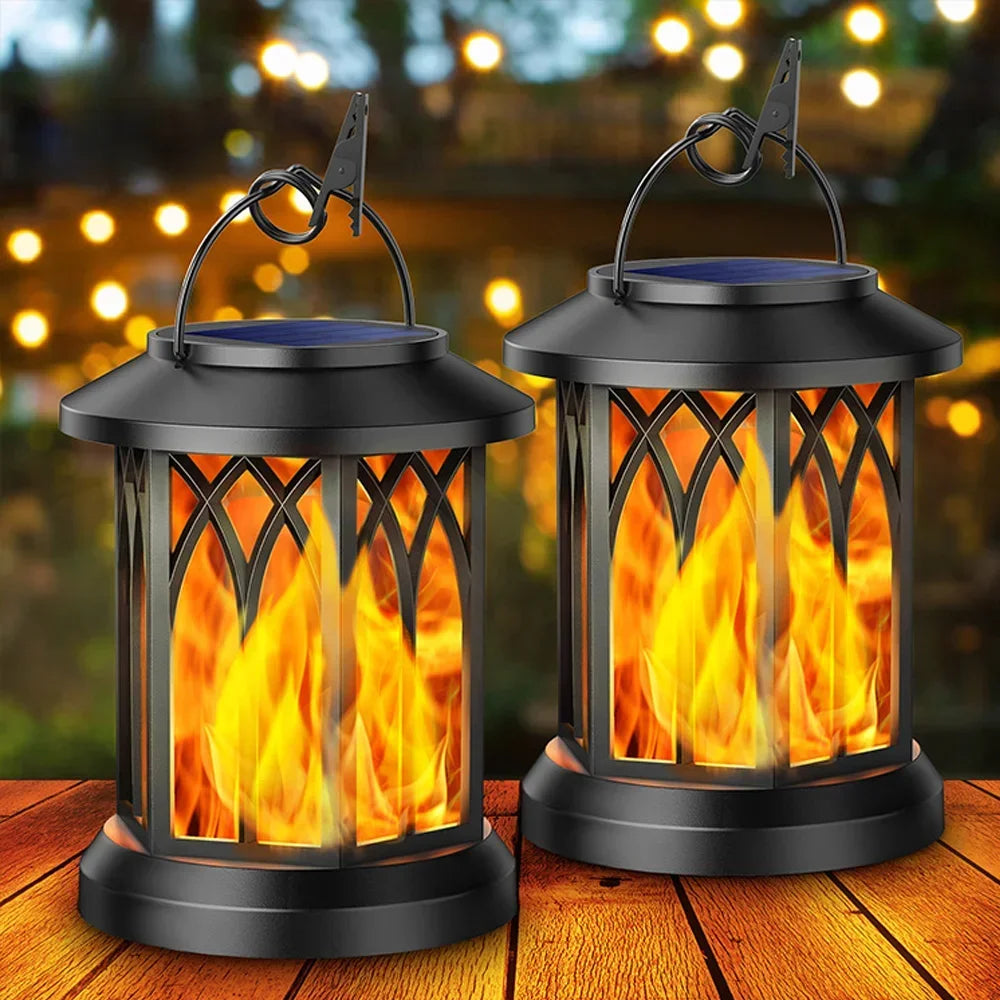 2 Pcs Solar Flame Hanging Outdoor Garden Lamp