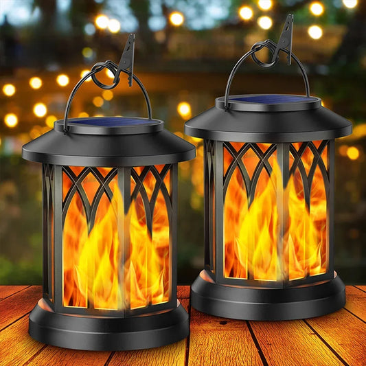 2 Pcs Solar Flame Hanging Outdoor Garden Lamp