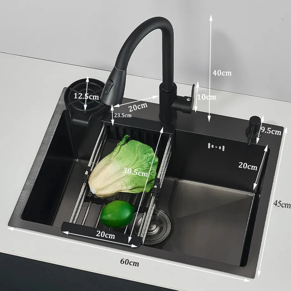 Stainless Steel Undermount Kitchen Sink With Integrated Faucet And Basin