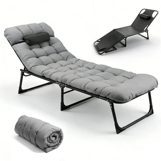 Adjustable Folding Camping Lounge Chair With Removable Cushion