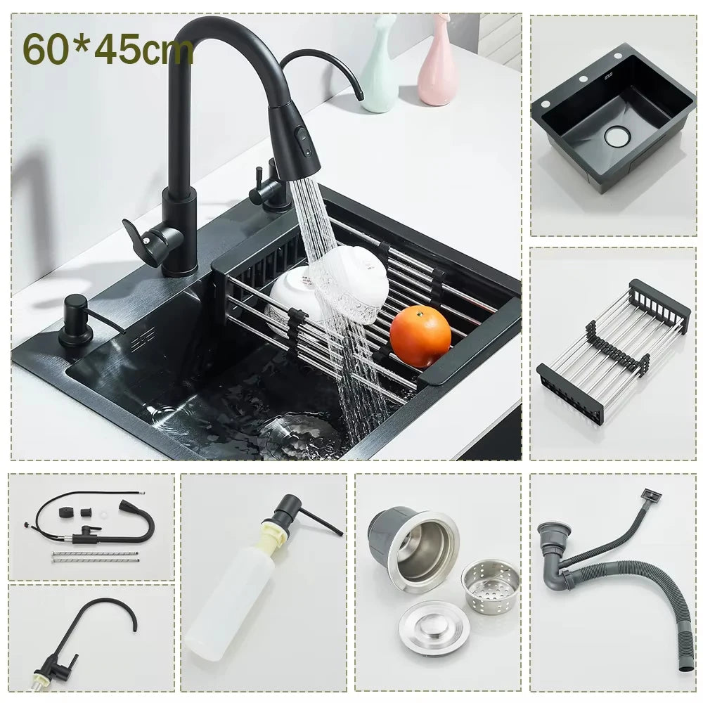Stainless Steel Undermount Kitchen Sink With Integrated Faucet And Basin