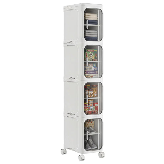 4-Tier Narrow Rolling Plastic Storage Cabinet With Flip Doors