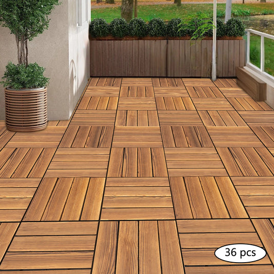 Bymaocar 36-Pcs Wood Deck Tiles Interlocking 12x12 Inch Outdoor Patio