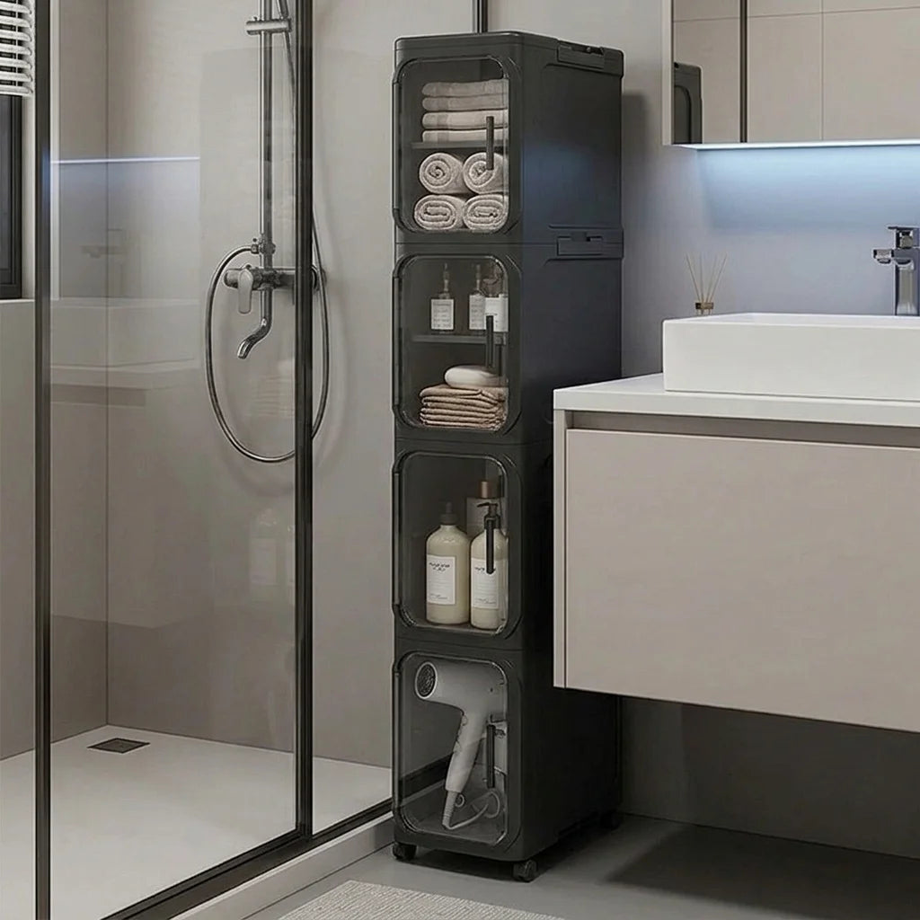 4-Tier Narrow Rolling Plastic Storage Cabinet With Flip Doors