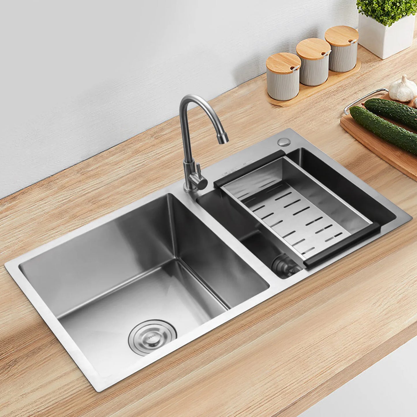 Stainless Steel Double Bowl Drop-in Kitchen Sink Rectangular