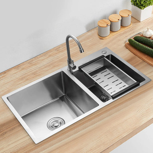 Stainless Steel Double Bowl Drop-in Kitchen Sink Rectangular