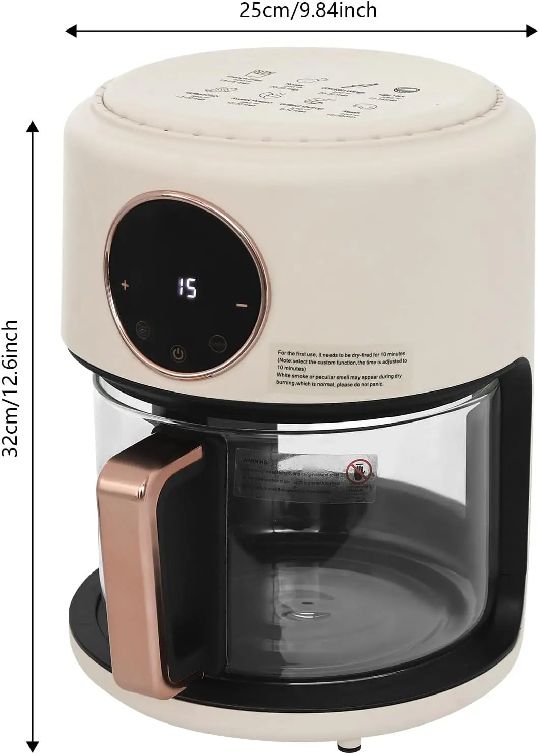 Portable Glass Digital Air Fryer With Eight Preset Cooking Modes And Fast Preheat
