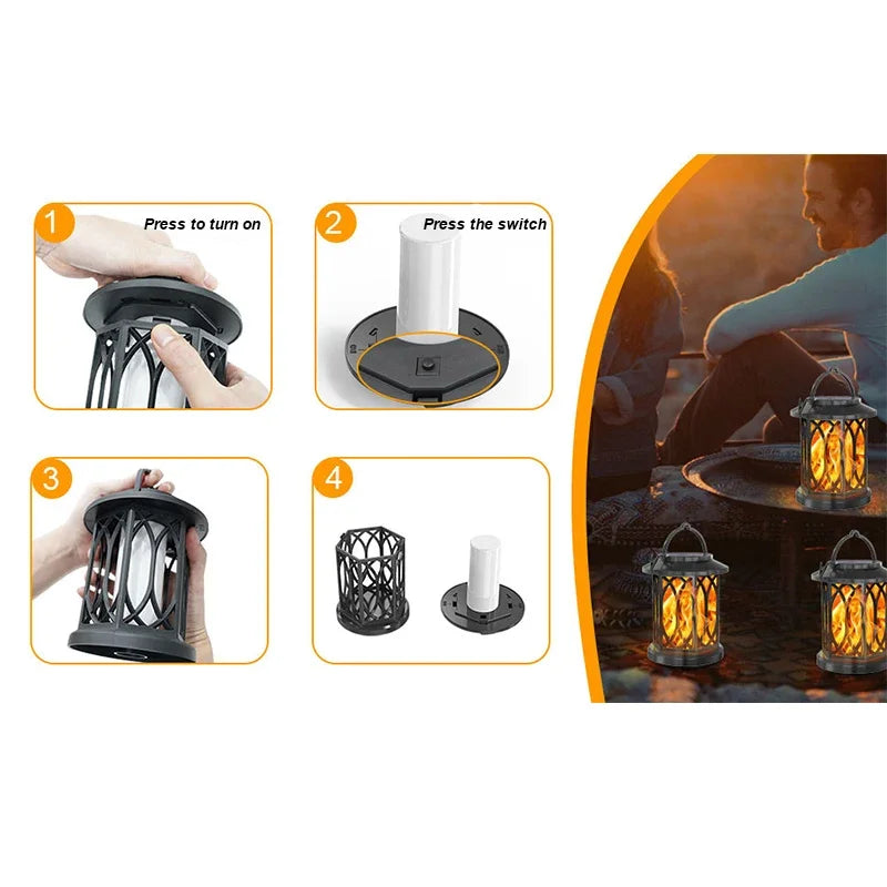 2 Pcs Solar Flame Hanging Outdoor Garden Lamp