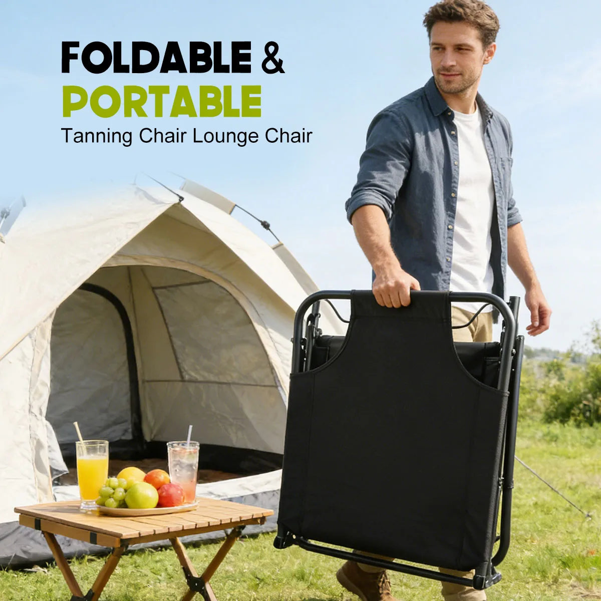Adjustable Folding Camping Lounge Chair With Removable Cushion