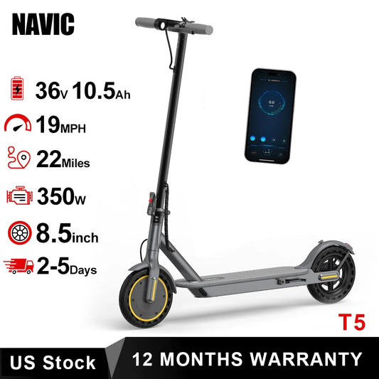 NAVIC Folding Electric Scooter 350W Motor Smart App Control Adult