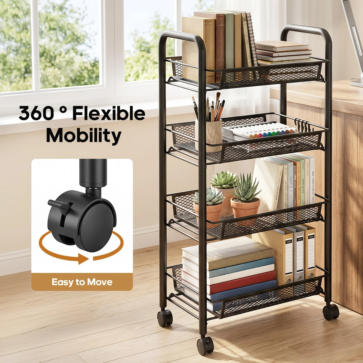 DO DOWIN Metal Mesh Rolling Storage Cart With Wheels for Kitchen Organization