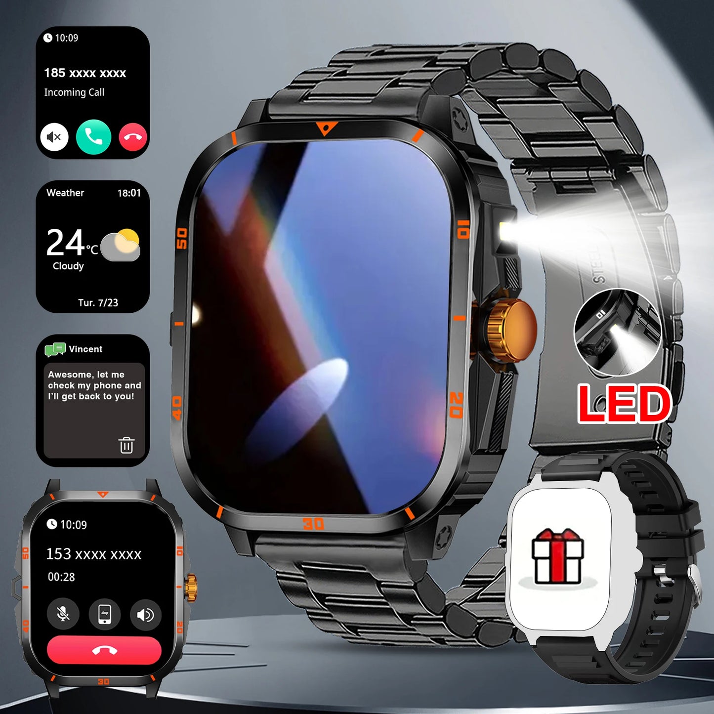Smart Watch Wireless Bluetooth Calling Sports Fitness Tracker With Flashlight
