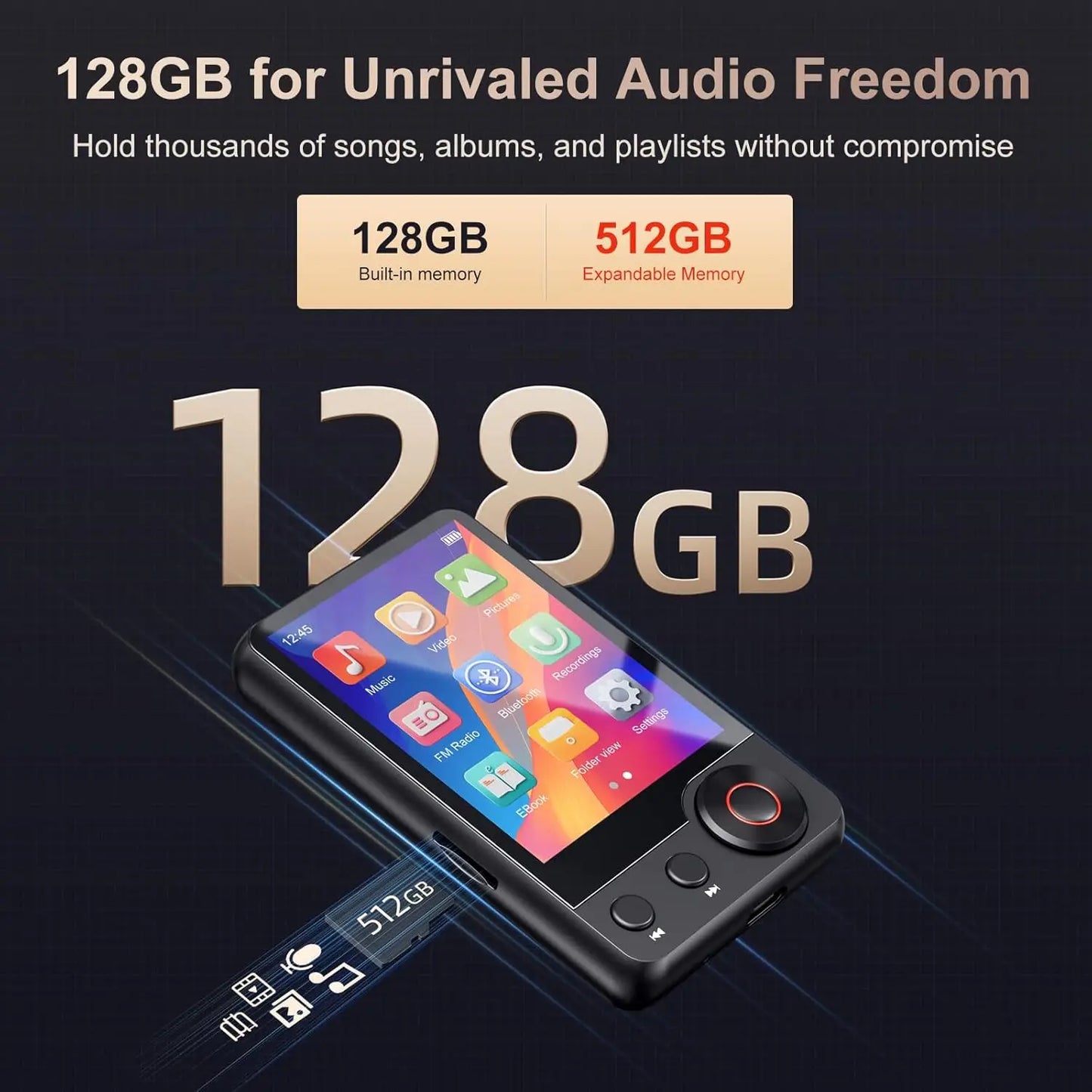Mechen Portable Mp3 Player Bluetooth 5.3 Touchscreen And Speakers