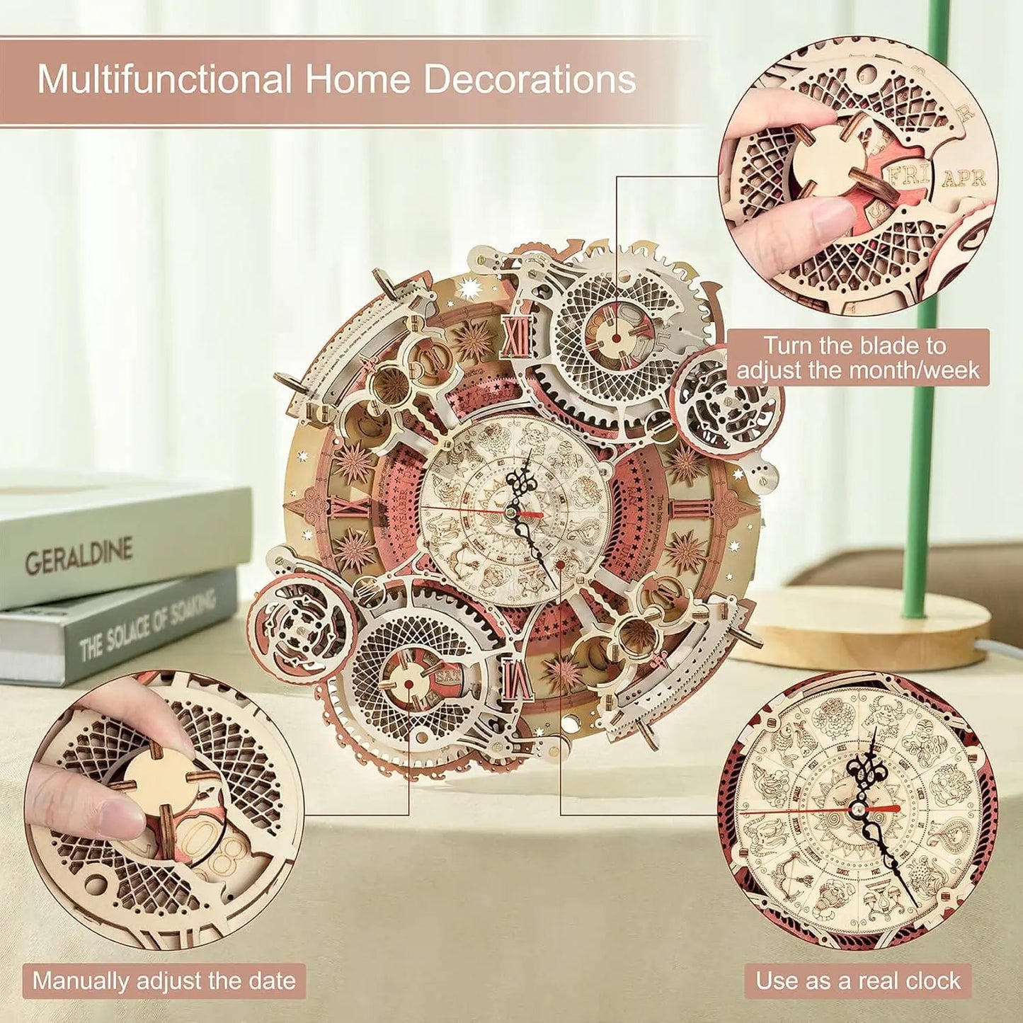 Robotime 3D Wooden Puzzle Wall Clock Mechanical Building Kit