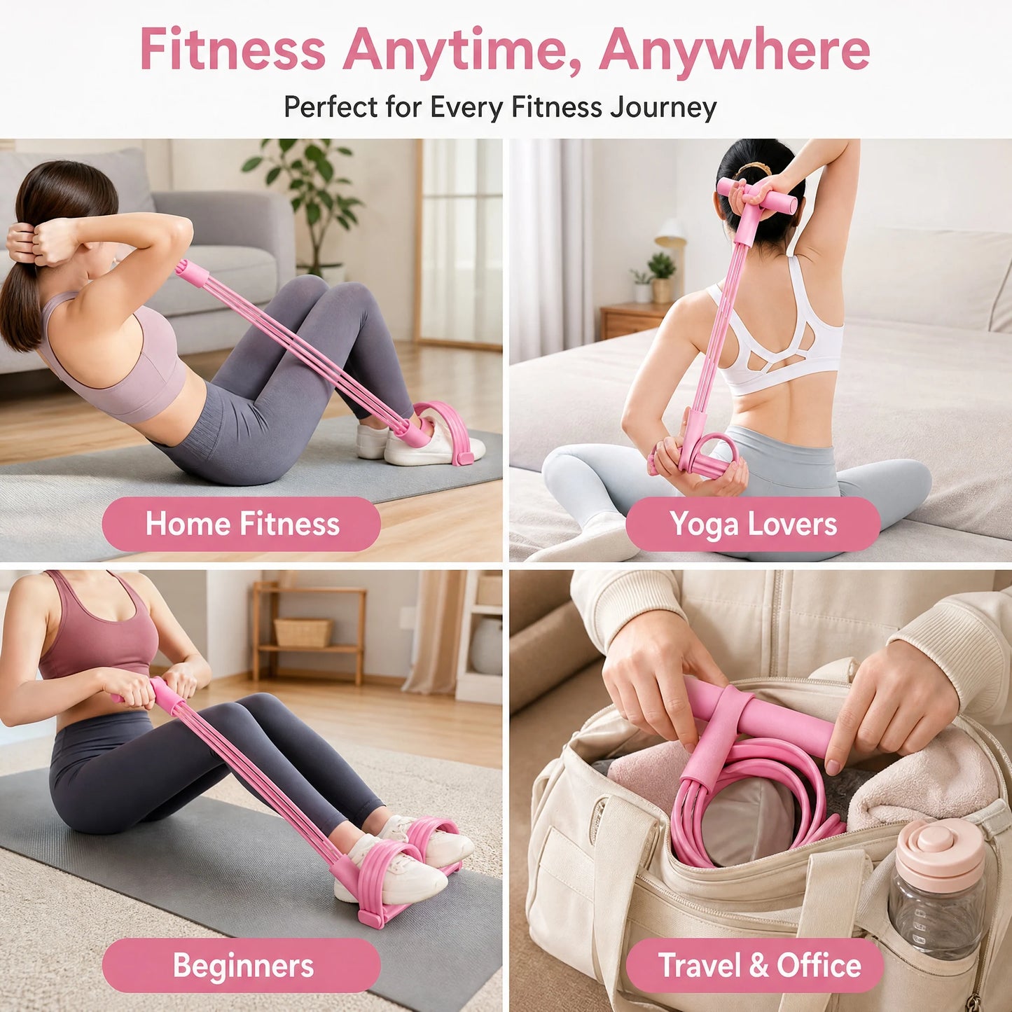Six Tube Resistance Band Trainer For Full Body Fitness Exercise