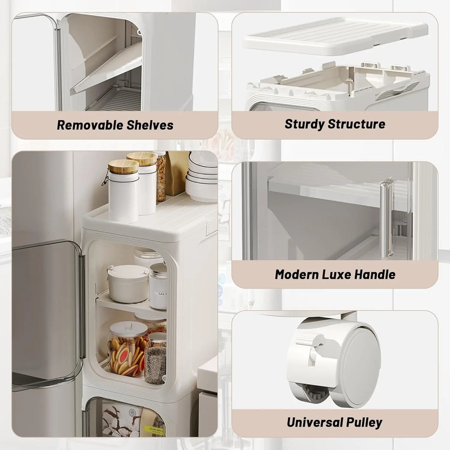 4-Tier Narrow Rolling Plastic Storage Cabinet With Flip Doors