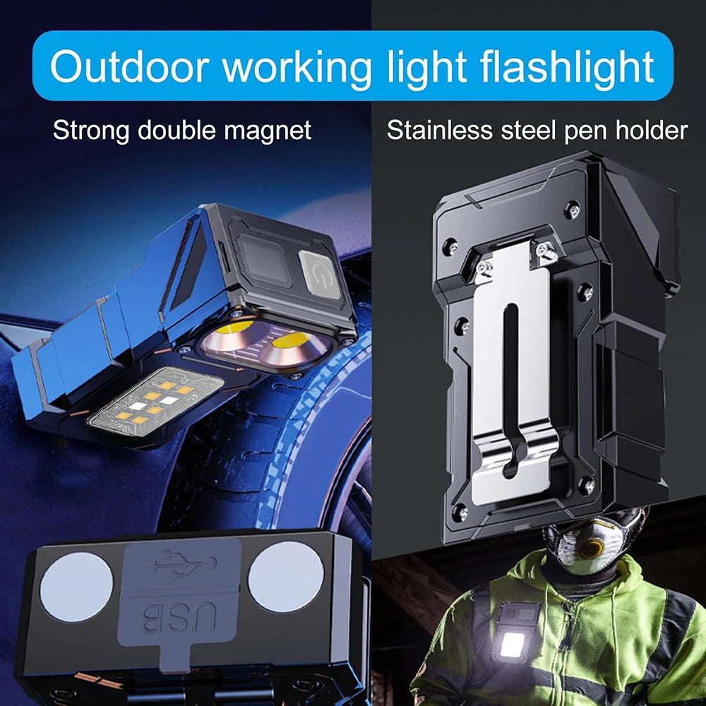 Rechargeable Led Flashlight With Tail Magnet And Cob Work Light
