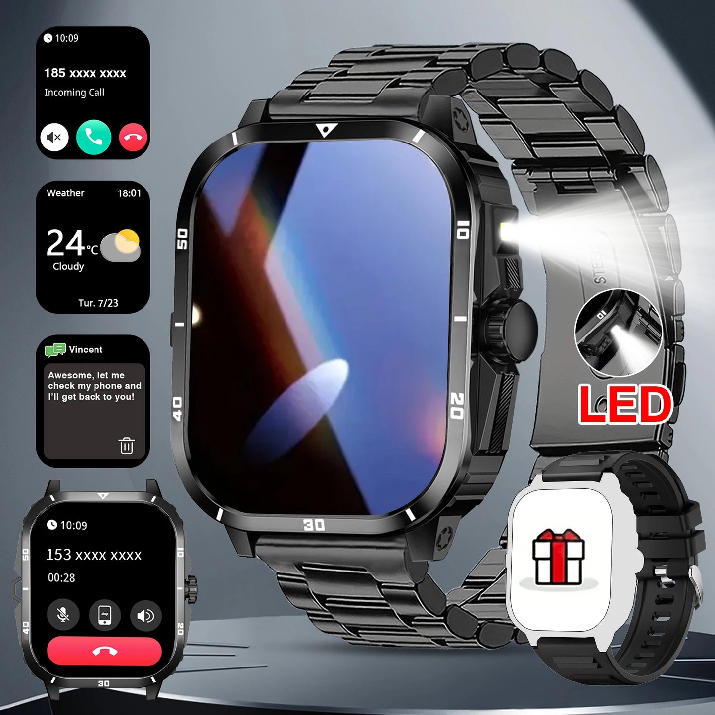 Smart Watch Wireless Bluetooth Calling Sports Fitness Tracker With Flashlight