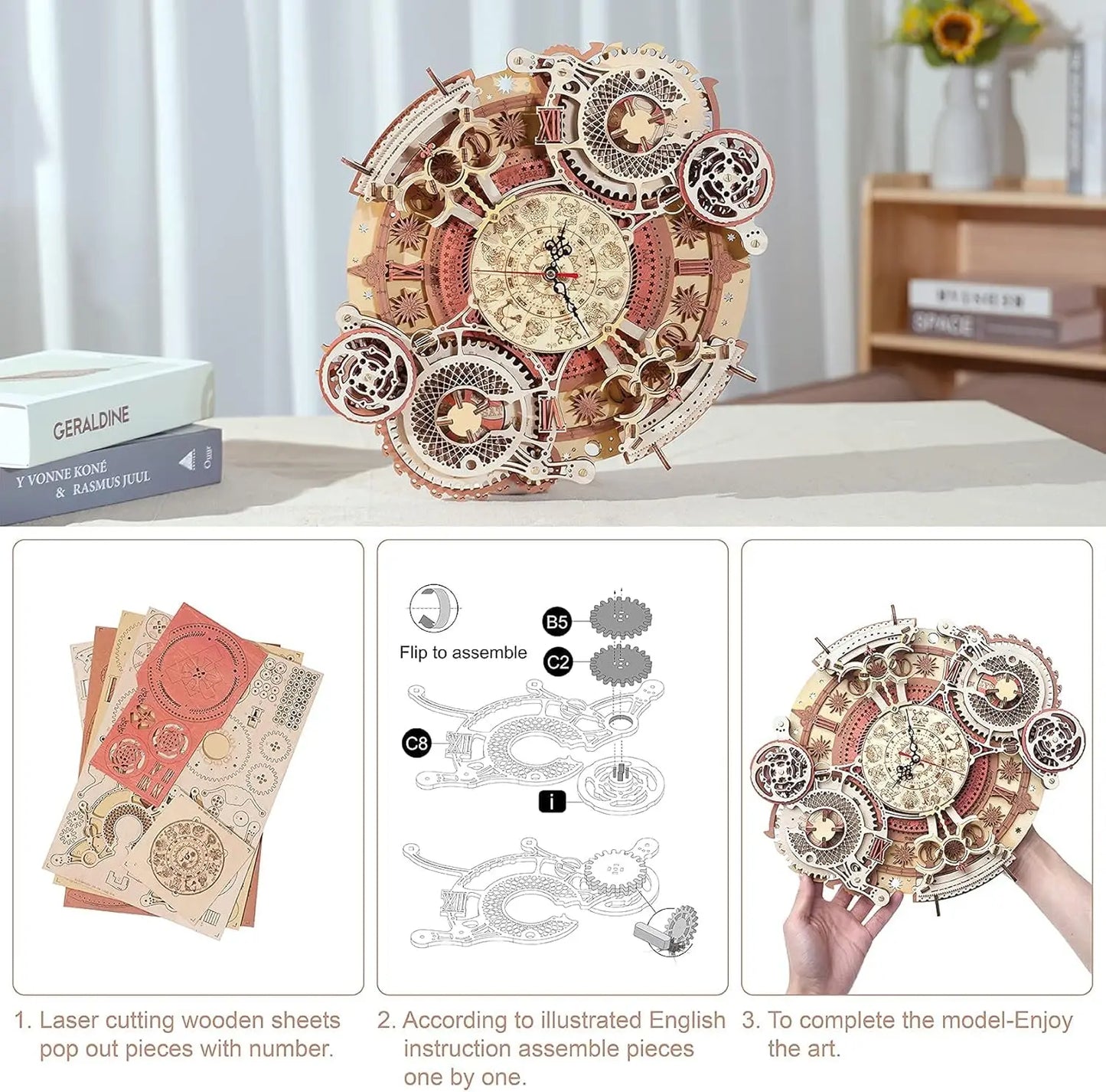 Robotime 3D Wooden Puzzle Wall Clock Mechanical Building Kit