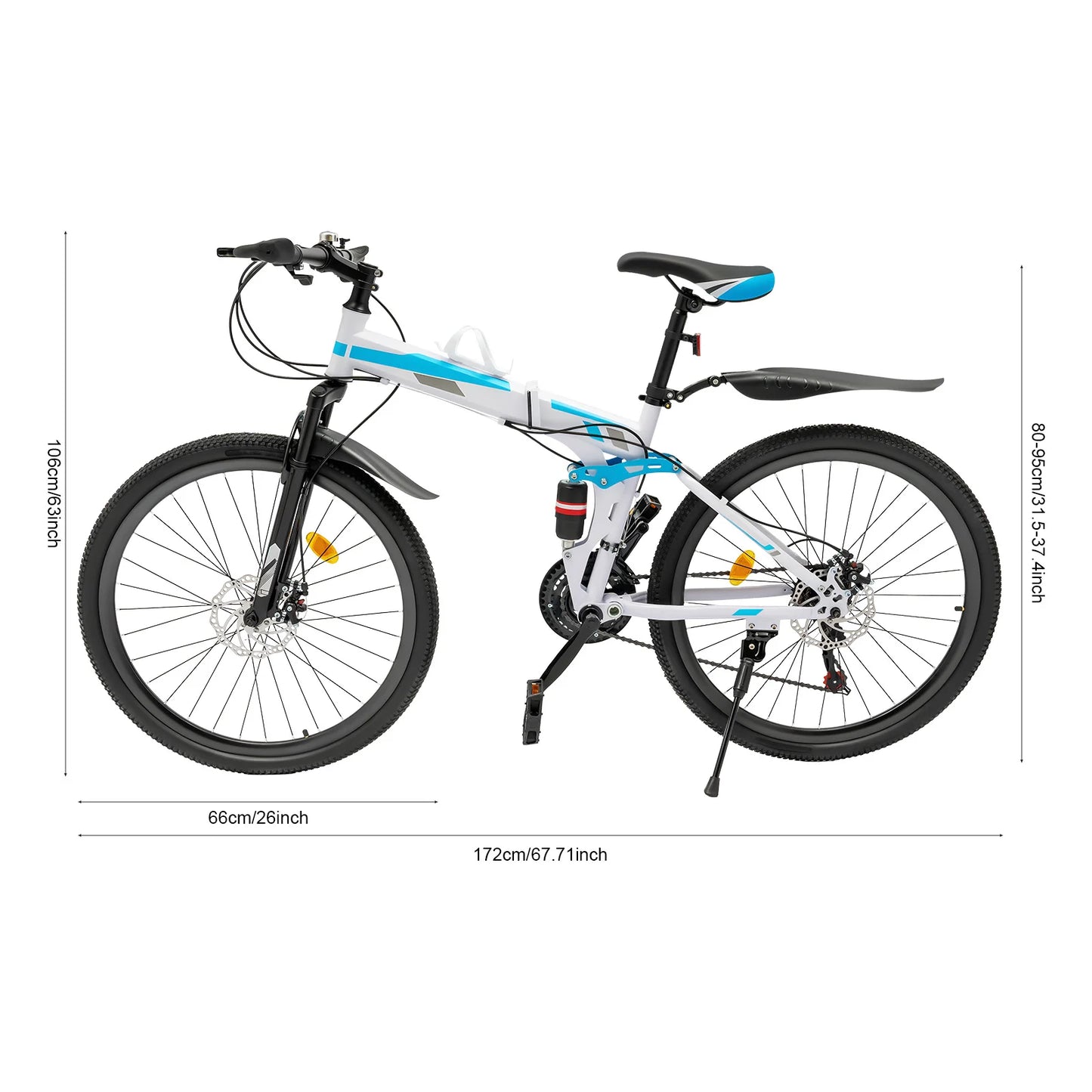 Folding Mountain Bike 21 Speed Steel Dual Disc Brakes