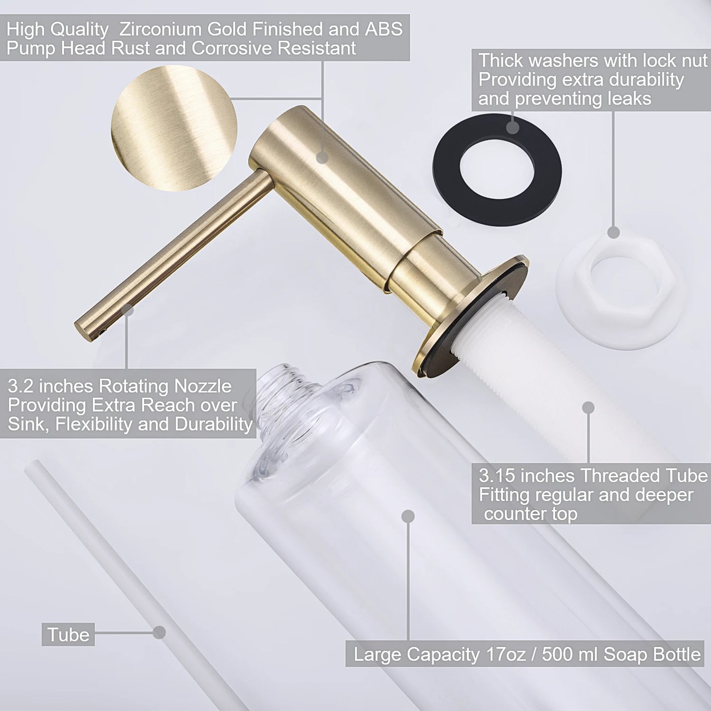 Brass Pump Liquid Soap Dispenser for Kitchen Countertops